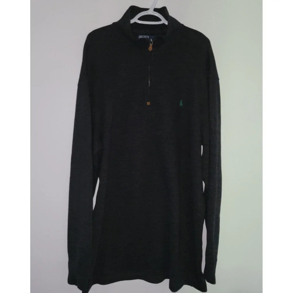 Polo‎ Ralph Lauren 1/4 Zip Pullover Men's Size XLT Tall Black Green Pony